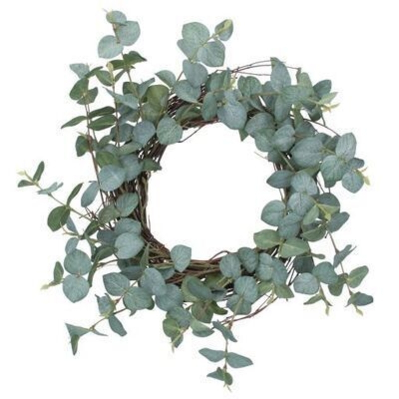 Spring wreath with eucalyptus leaf and brown twig detail. A lovely addition to your home for Spring and the perfect gift for Mothers day. By Gisela Graham.
